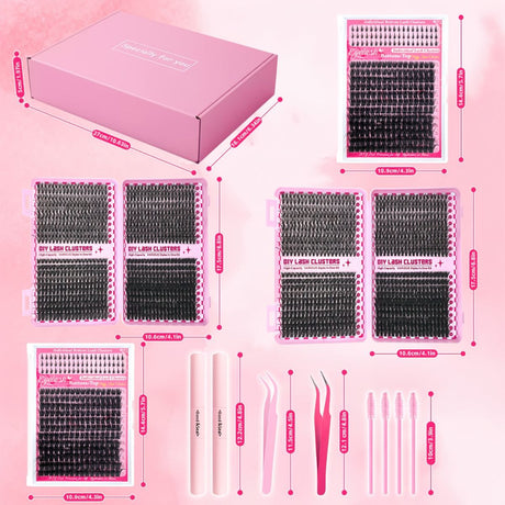 DIY Lash Kit Lash Clusters Lash Bond And Seal Lash Tweezers Lash Brushes - 3468D - Size Set