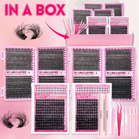 DIY Lash Kit Lash Clusters Lash Bond And Seal Lash Tweezers Lash Brushes - 3468D - Size Set