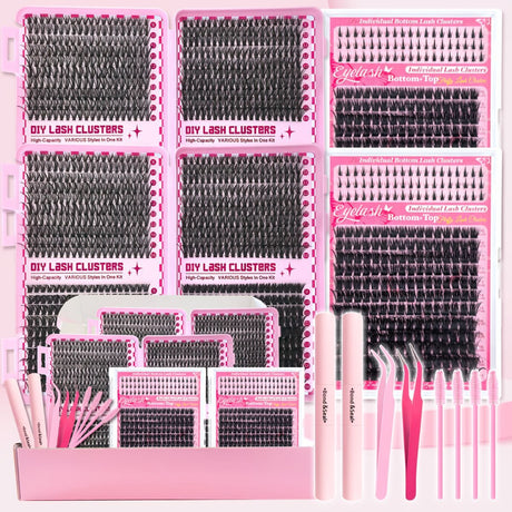 DIY Lash Kit Lash Clusters Lash Bond And Seal Lash Tweezers Lash Brushes - 3468D - Size Set