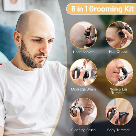 Men'S Electric Shaver Rechargeable Shaver Cordless Shaver Bald Men Shaver - Silver - Size SET