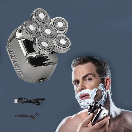 mens electric shaver, cordless shaver, rechargeable shaver, waterproof shaver, 6D floating shaver, men grooming, shaver for Australian men, travel shaver - Silver - Size SET