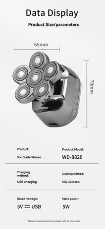 mens electric shaver, cordless shaver, rechargeable shaver, waterproof shaver, 6D floating shaver, men grooming, shaver for Australian men, travel shaver - Silver - Size SET