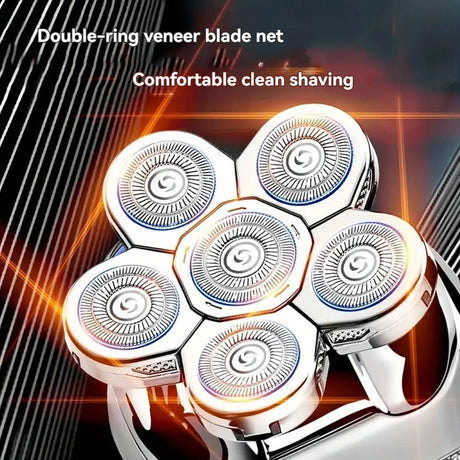 mens electric shaver, cordless shaver, rechargeable shaver, waterproof shaver, 6D floating shaver, men grooming, shaver for Australian men, travel shaver - Silver - Size SET