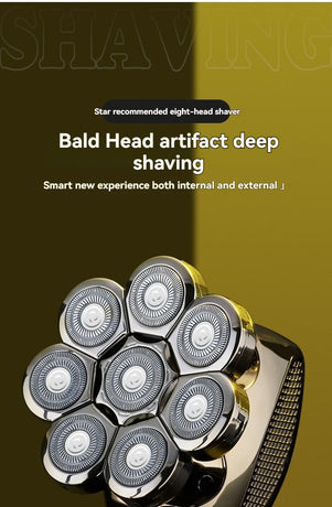 8 blade head shaver, bald head trimmer, hair trimmer for men, grooming tool, USB rechargeable shaver, head shaver Australia, bald head grooming kit - Silver - Size SET