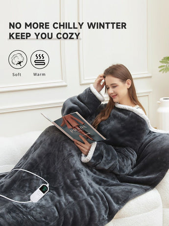 Wearable Heated Blanket Blanket With Sleeves Heated Throw Temperature - Gray - Size 127-177cm