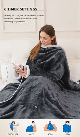 Wearable Heated Blanket Blanket With Sleeves Heated Throw Temperature - Gray - Size 127-177cm