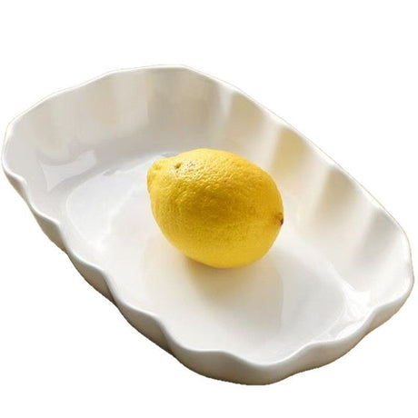 Nordic ceramic plate, 10-inch serving plate, irregular lotus-leaf fluted plate, rectangular serving dish, elegant dinnerware, Australian tableware - White - Size 1PCS