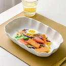 Nordic ceramic plate, 10-inch serving plate, irregular lotus-leaf fluted plate, rectangular serving dish, elegant dinnerware, Australian tableware - White - Size 1PCS