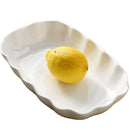 Nordic ceramic plate, 10-inch serving plate, irregular lotus-leaf fluted plate, rectangular serving dish, elegant dinnerware, Australian tableware - White - Size 2PCS