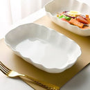 Nordic ceramic plate, 10-inch serving plate, irregular lotus-leaf fluted plate, rectangular serving dish, elegant dinnerware, Australian tableware - White - Size 2PCS