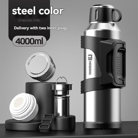 316 Stainless Steel Thermos Large Capacity Thermos Portable Thermos Flask - Silver - Size 4000ml