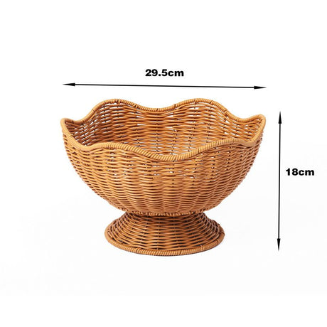 Hand-Woven Basket Flower-Shaped Basket Fruit Basket Vegetable Basket Storage - Khaki - Size L