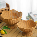 Hand-Woven Basket Flower-Shaped Basket Fruit Basket Vegetable Basket Storage - Khaki - Size L