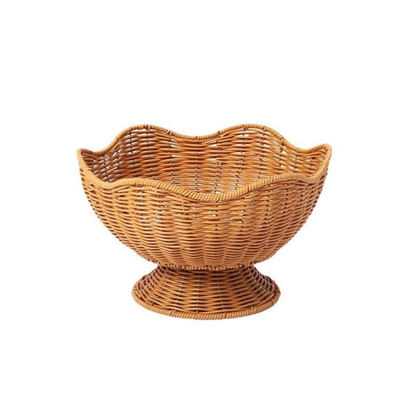 Hand-Woven Basket Flower-Shaped Basket Fruit Basket Vegetable Basket Storage - Khaki - Size M
