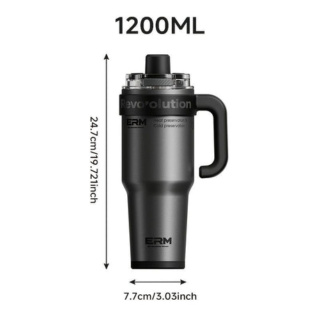 Giant Straw Tumbler Large Capacity Insulated Tumbler Ceramic Lined Cup - Gradient silver - Size 316-1200ml