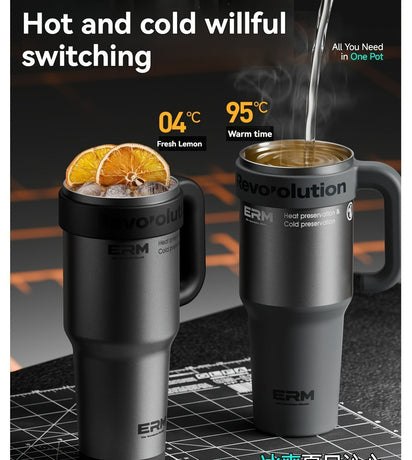 Giant Straw Tumbler Large Capacity Insulated Tumbler Ceramic Lined Cup - Gradient silver - Size 316-1200ml