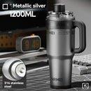 Giant Straw Tumbler Large Capacity Insulated Tumbler Ceramic Lined Cup - Gradient silver - Size 316-1200ml