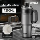 Giant Straw Tumbler Large Capacity Insulated Tumbler Ceramic Lined Cup - Gradient silver - Size porcelain-1200ml