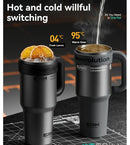 Giant Straw Tumbler Large Capacity Insulated Tumbler Ceramic Lined Cup - Gradient silver - Size porcelain-1200ml