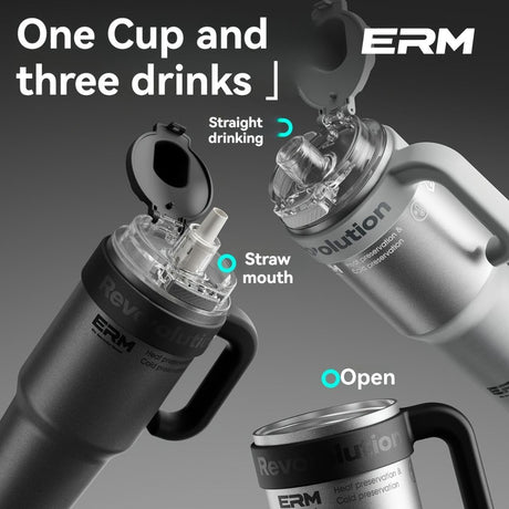 Giant Straw Tumbler Large Capacity Insulated Tumbler Ceramic Lined Cup - Metallic silver - Size 316-1200ml