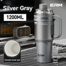 Giant Straw Tumbler Large Capacity Insulated Tumbler Ceramic Lined Cup - Silver - grey - Size porcelain-1200ml
