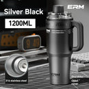 Giant Straw Tumbler Large Capacity Insulated Tumbler Ceramic Lined Cup - Silver - grey - Size porcelain-1200ml