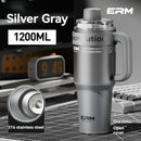 Giant Straw Tumbler Large Capacity Insulated Tumbler Ceramic Lined Cup - Silver - grey - Size porcelain-1200ml