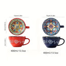 Bohemian Ceramic Cups Vibrant Floral Drinkware Hand-Painted Coffee Cups Unique - Isdil - Size 400ml