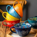 Bohemian Ceramic Cups Vibrant Floral Drinkware Hand-Painted Coffee Cups Unique - Isdil - Size 400ml
