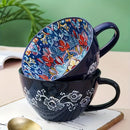 Bohemian Ceramic Cups Vibrant Floral Drinkware Hand-Painted Coffee Cups Unique - Isdil - Size 400ml