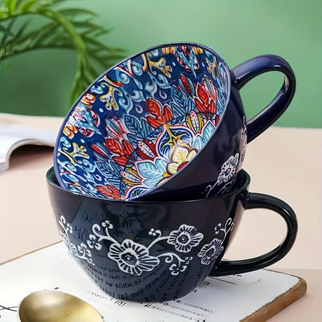 Bohemian Ceramic Cups Vibrant Floral Drinkware Hand-Painted Coffee Cups Unique - Isdil - Size 400ml