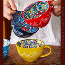 Bohemian Ceramic Cups Vibrant Floral Drinkware Hand-Painted Coffee Cups Unique - Isdil - Size 400ml