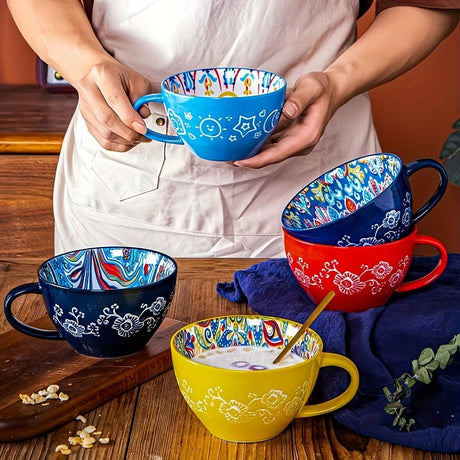 Bohemian Ceramic Cups Vibrant Floral Drinkware Hand-Painted Coffee Cups Unique - Isdil - Size 400ml