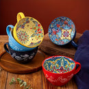 Bohemian Ceramic Cups Vibrant Floral Drinkware Hand-Painted Coffee Cups Unique - Isdil - Size 400ml