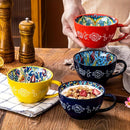 Bohemian Ceramic Cups Vibrant Floral Drinkware Hand-Painted Coffee Cups Unique - Jadeite plume - Size 400ml
