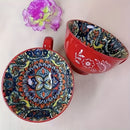 Bohemian Ceramic Cups Vibrant Floral Drinkware Hand-Painted Coffee Cups Unique - Miro Sunshine - Size 400ml