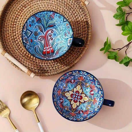 Bohemian Ceramic Cups Vibrant Floral Drinkware Hand-Painted Coffee Cups Unique - Miro Sunshine - Size 400ml