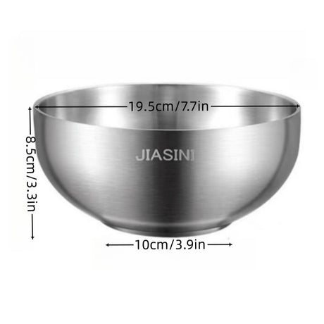 Stainless Steel Noodle Bowls Double-Layered Bowls Heat Insulation Bowls 5-Piece - Silver - Size Pack of 5 pieces
