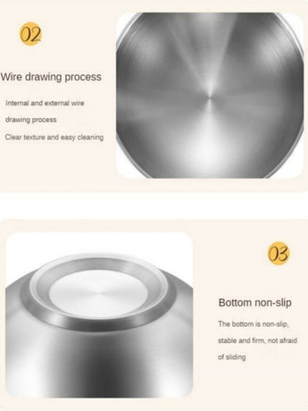 Stainless Steel Noodle Bowls Double-Layered Bowls Heat Insulation Bowls 5-Piece - Silver - Size Pack of 5 pieces