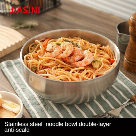 Stainless Steel Noodle Bowls Double-Layered Bowls Heat Insulation Bowls 5-Piece - Silver - Size Pack of 5 pieces