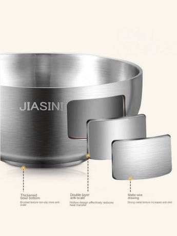 Stainless Steel Noodle Bowls Double-Layered Bowls Heat Insulation Bowls 5-Piece - Silver - Size Pack of 5 pieces