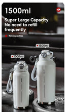 316 Stainless Steel Water Bottle Outdoor Insulated Bottle Sports Straw Bottle - Silver - Size 1200ml