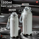 316 Stainless Steel Water Bottle Outdoor Insulated Bottle Sports Straw Bottle - Silver - Size 1200ml