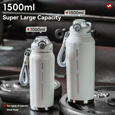 316 Stainless Steel Water Bottle Outdoor Insulated Bottle Sports Straw Bottle - Silver - Size 1200ml