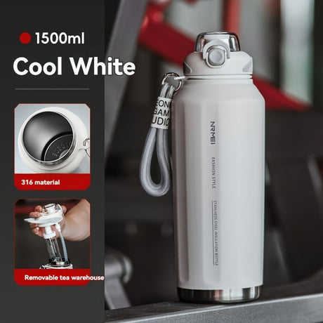 316 Stainless Steel Water Bottle Outdoor Insulated Bottle Sports Straw Bottle - White - Size 1000ml
