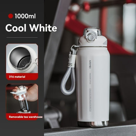 316 Stainless Steel Water Bottle Outdoor Insulated Bottle Sports Straw Bottle - White - Size 1200ml