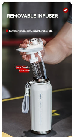 316 Stainless Steel Water Bottle Outdoor Insulated Bottle Sports Straw Bottle - White - Size 1200ml