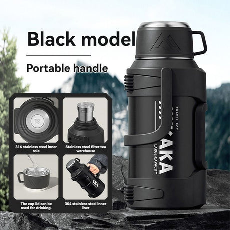 316 Stainless Steel Thermos Large Capacity Thermos Portable Thermos Flask - Silver - Size 2000ml