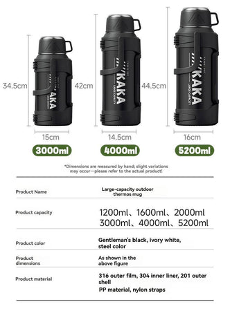 316 Stainless Steel Thermos Large Capacity Thermos Portable Thermos Flask - White - Size 3000ml