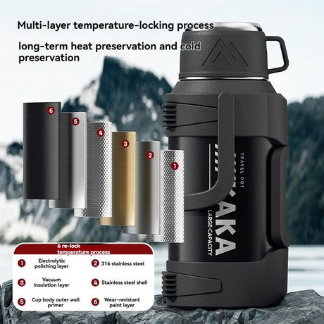 316 Stainless Steel Thermos Large Capacity Thermos Portable Thermos Flask - White - Size 3000ml